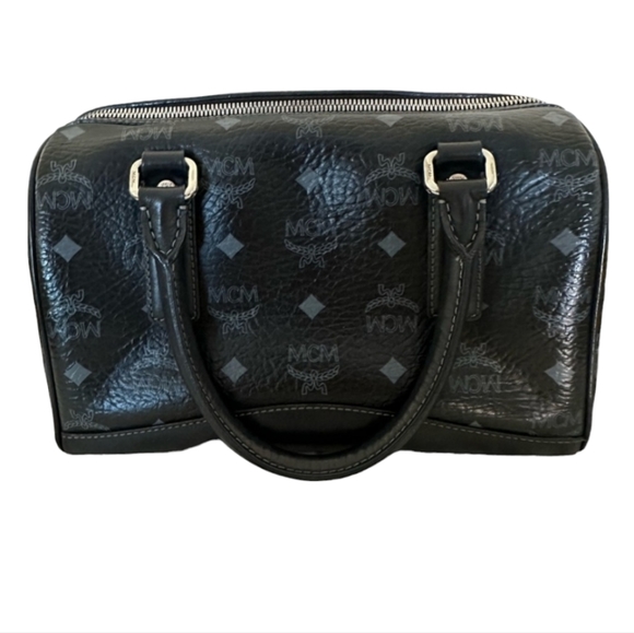 MCM Visetos Boston Black Leather Purse Handbag with Dust Bag & Hang Tag LIKE NEW - Picture 6 of 11